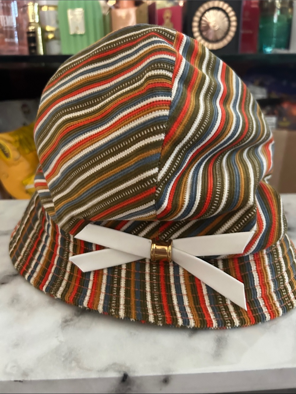 Multicolor Striped Bucket Hat with Red Interior - Vintage Style